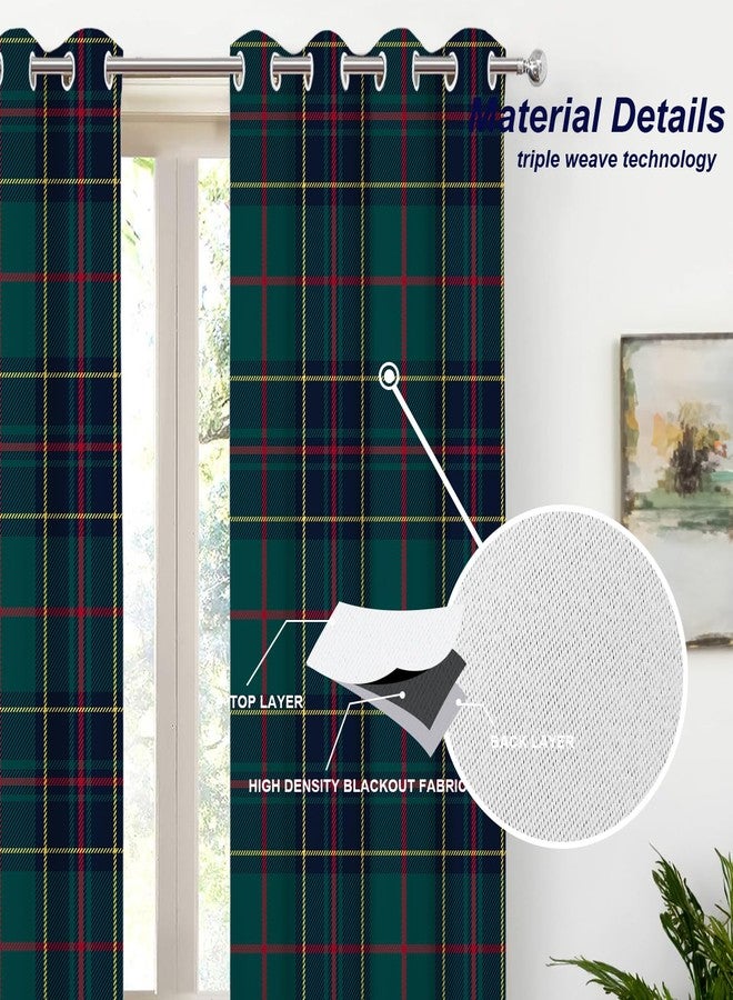 Batmerry Tartan Plaid Blackout Curtains for Bedroom, Green Scottish Fabric Kilt Twill Woven Grommet Top Drapes Thermal Insulated Window Curtains, Set of 2 Panels, 52x84 inches - Image 4